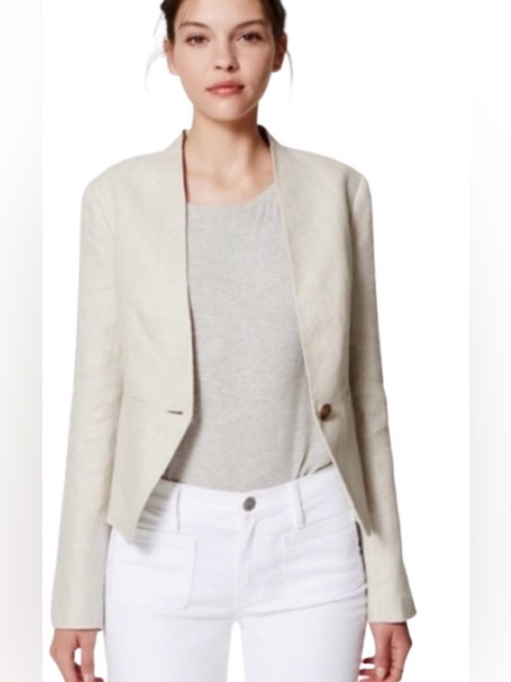 Linen Lined LOFT Flax Colored Short Single-Button Blazer